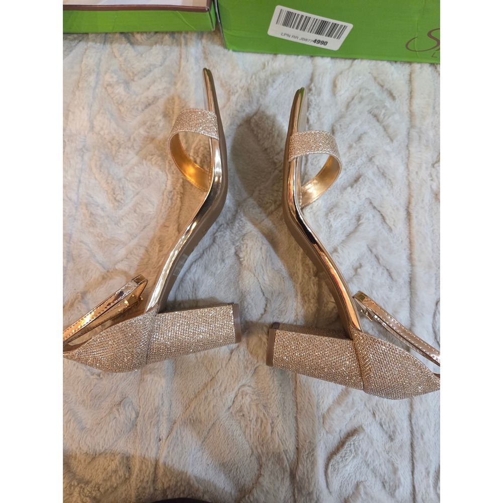 Shoe Land Madeline Rose Gold Glitter Block Heel Ankle Strap Sandals Size 10 - Picture 5 of 12